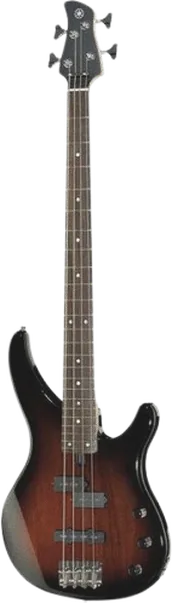 A sunburst four-string electric bass
