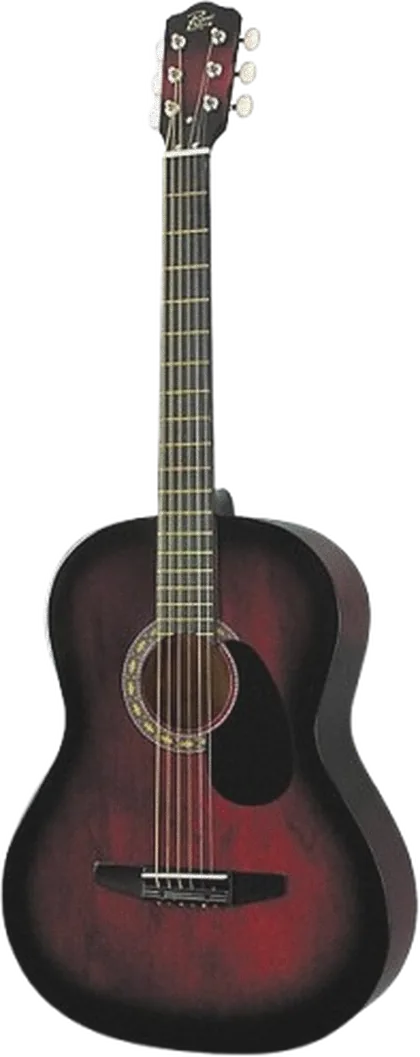 A small red-burst steel-string acoustic guitar